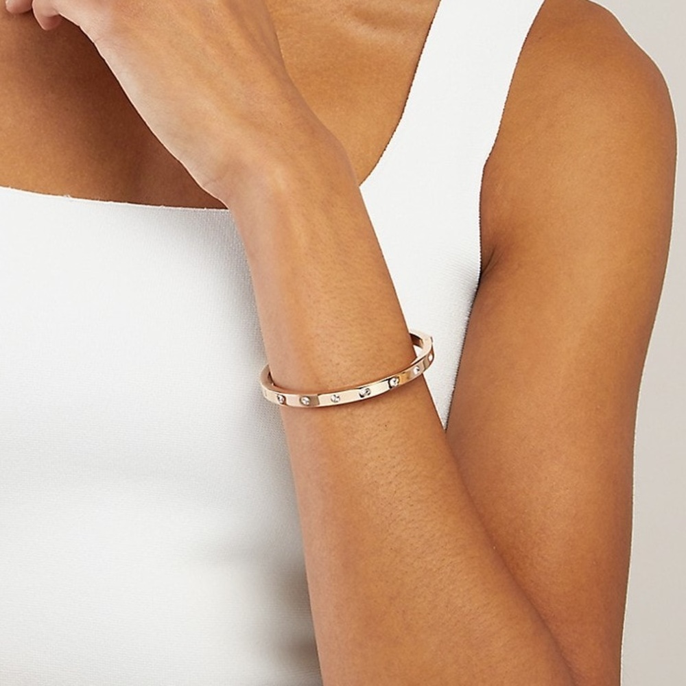 New Elegant Rose Gold Stainless Steel Luxury High-End White Sapphire Bangle - Picture 4 of 10